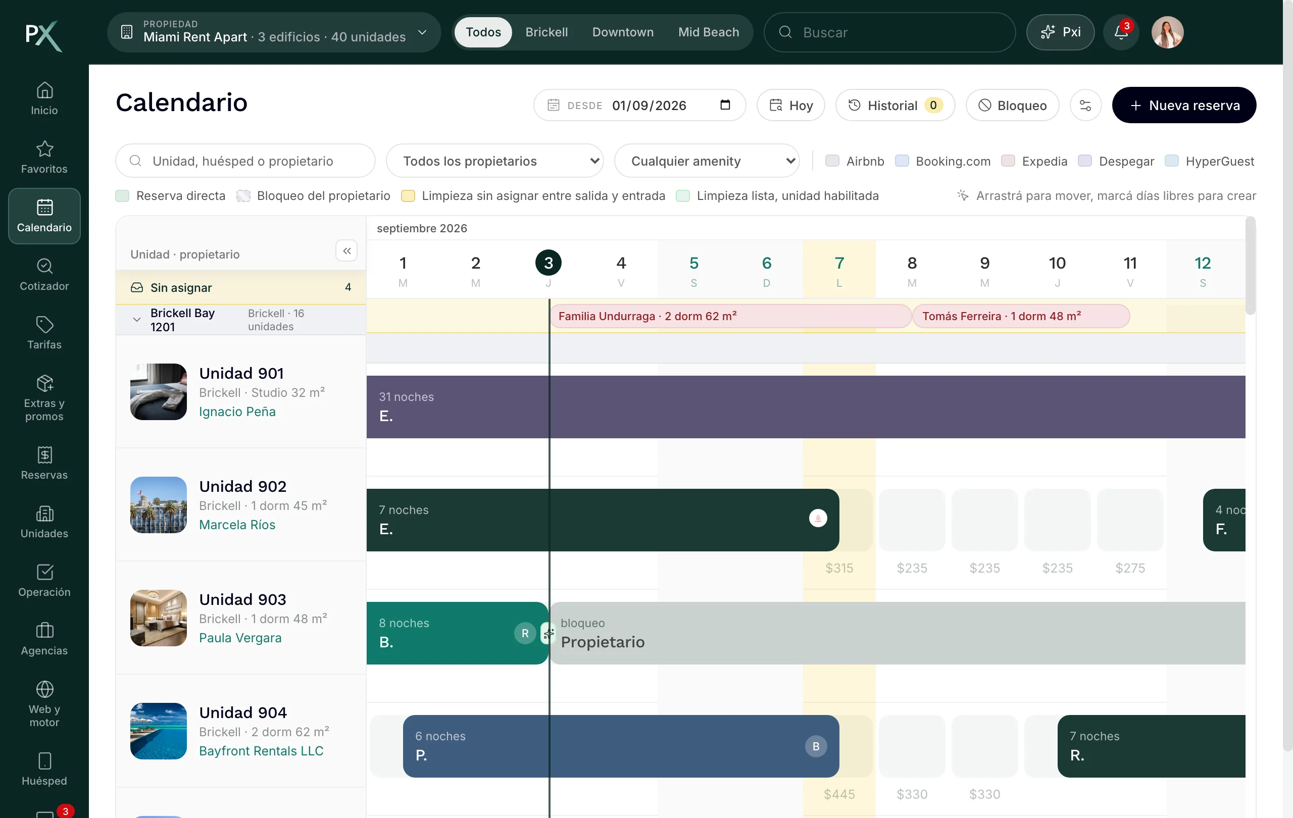 El calendario multipropiedad con las cuarenta unidades de tres edificios