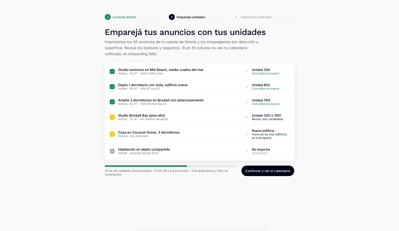 Emparejado de anuncios de Airbnb con las unidades